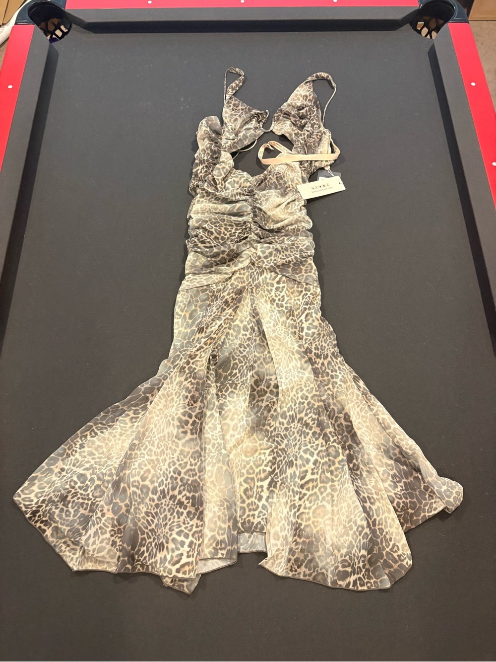Oh Polly Gray Animal-Print Cutout Halter Gown - Picture 2 of 3